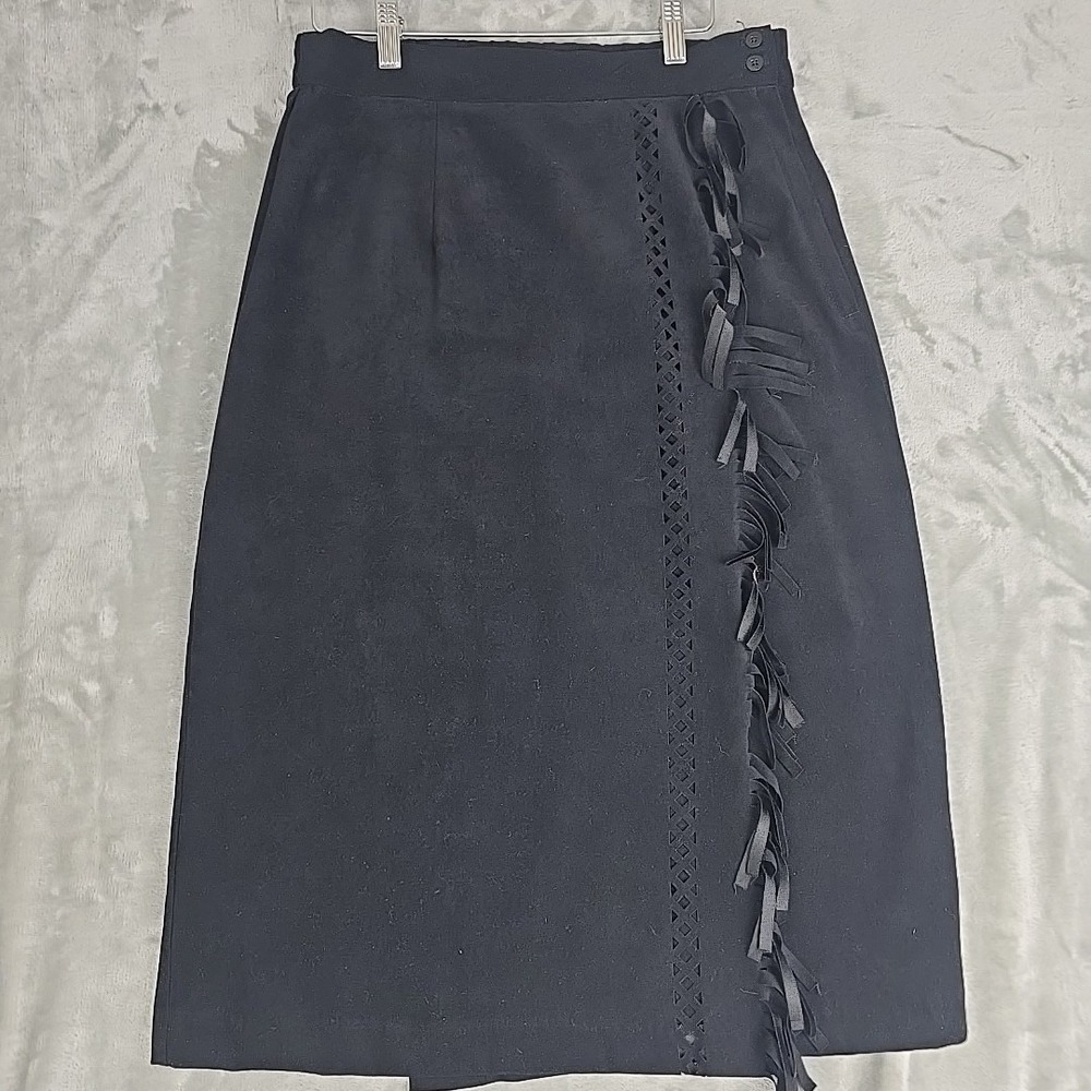 New Frontier Womens VTG Western‎ Skirt Medium Black Fringe Rodeo Cowgirl